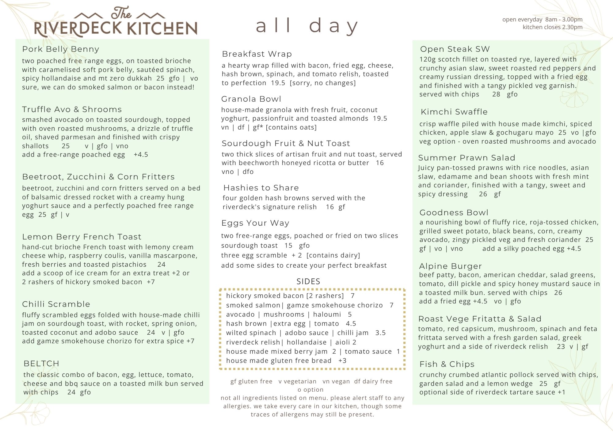 Summer All Day Menu page 1