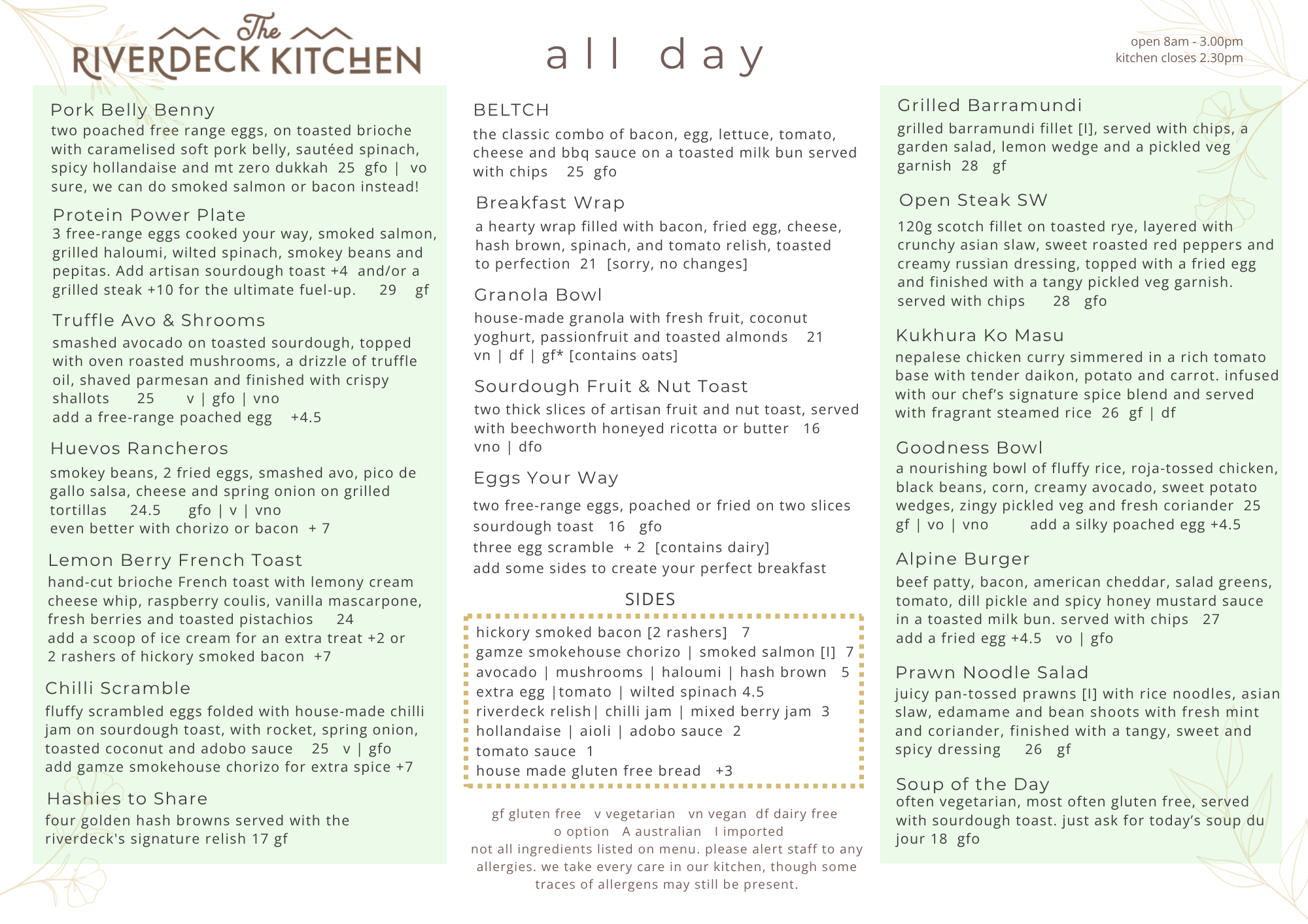Summer All Day Menu page 1