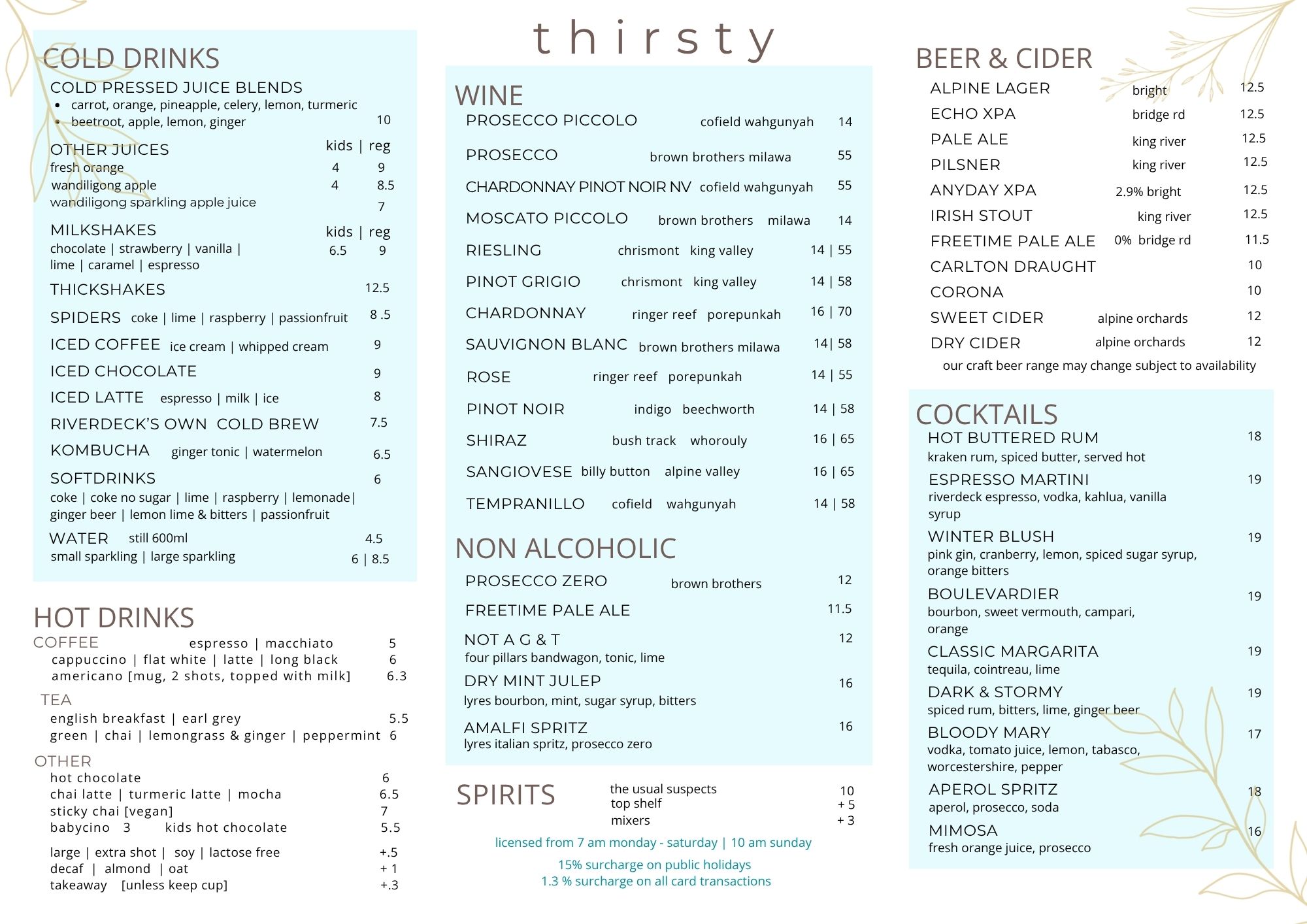 Summer Drinks Menu